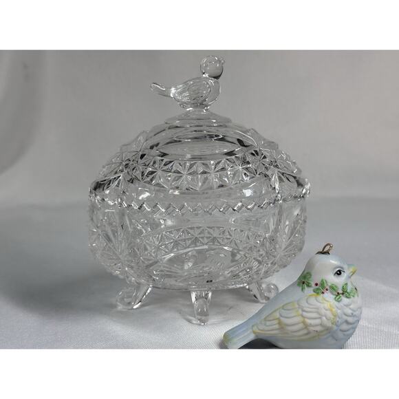 Hofbauer Byrdes Bird Finial Lead Crystal Candy Dish Trinket Box And SM Ornament - Picture 6 of 12